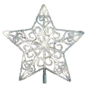 12 in. 18-Light LED Silver Acrylic Five Star Tree Topper