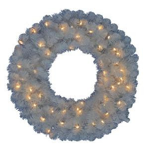 30 in. Pre-Lit LED Glossy White North Hill Artificial Christmas Wreath with 50 Plug-In Indoor/Outdoor Warm White Lights