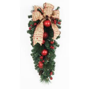 32 in. Battery Operated Holiday Burlap Artificial Teardrop with 35 Clear LED Lights
