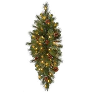 32 in. Pre-Lit LED Alexander Pine Artificial Christmas Swag x 77 Tips, 50 UL Plug-In Indoor/Outdoor Warm White Lights