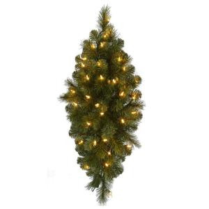 32 in. Pre-Lit LED Wesley Pine Swag x 133 Tips with 35 Plug-In Indoor/Outdoor Warm White LED Lights