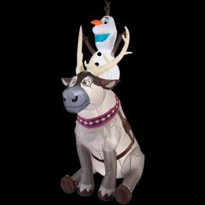35.83 in. W x 58.27 in. D x 90.16 in. H Lighted Inflatable Olaf Sitting on Sven Scene