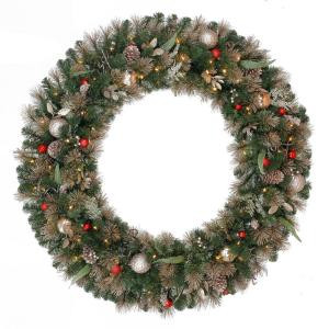 48 in. Battery Operated Roosevelt Artificial Wreath with120 Clear LED Lights