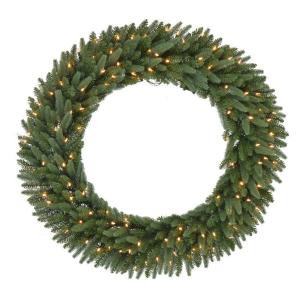48 in. Pre-Lit B/O LED New Meadow Artificial Christmas Wreath x 520 Tips with 120 Warm White LED Lights and Timer