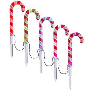18.11 in. LED Candy Cane (RGB) Pathway Stakes (Set of 5)