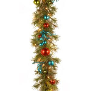Decorative Collection 9 ft. Retro Garland with Battery Operated Warm White LED Lights