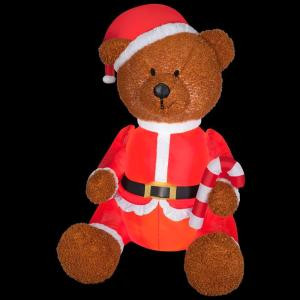 35.43 in. D x 33.07 in. W x 53.94 in. H Inflatable Fuzzy Teddy Bear with Santa Outfit