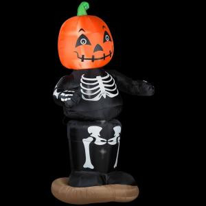 36.22 in. W x 30.71 in. D x 72.05 in. H Animated Inflatable Dancing Pumpkin Boy Skeleton