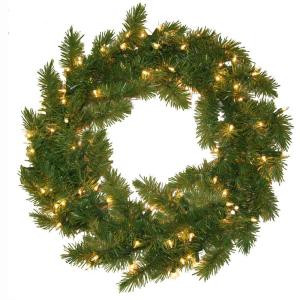 24 in. Pre Lit Carolina Fir Artificial Wreath with Clear Lights