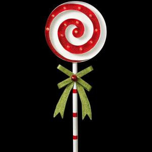 39 in. H Battery Operated Lighted Metal Holiday Swirl Lollipop Yard Stake