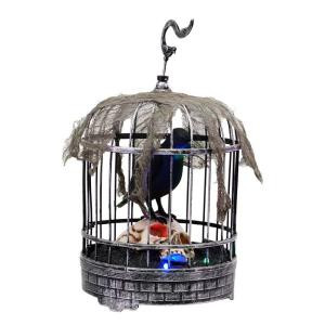 10 in. Animated Talking Raven in Cage with Skull