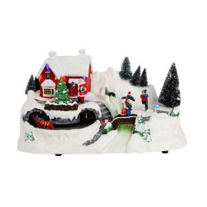 12 in. North Pole Christmas Scene with Santa's House and Animated Train