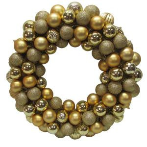 20 in. Gold Plastic Ball Christmas Ornament Wreath