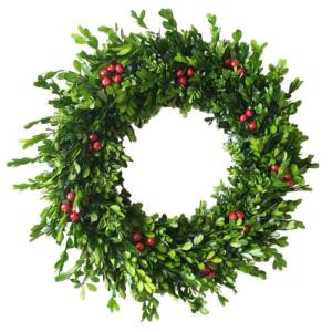 22 in. Boxwood Dried Wreath with Berries