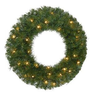 24 in. Pre-Lit Noble Fir Artificial Christmas Wreath with 35 Clear Lights
