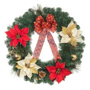 24 in. Red and Gold Poinsettia Wreath