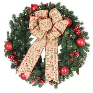 30 in. Battery Operated Holiday Burlap Artificial Wreath with 50 Clear LED Lights