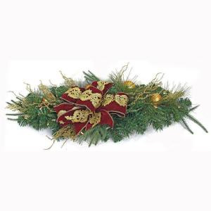 36 in. LED Pre-Lit Valenzia Artificial Centerpiece Swag with Red and Gold Ribbon, 35 Battery-Operated Warm-White Lights