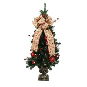 4 ft. Battery Operated Holiday Burlap Potted Artificial Christmas Tree with 50 Clear LED Lights