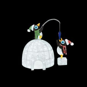 48 in. LED Lighted Tinsel and Acrylic Igloo with Fishing Penguins