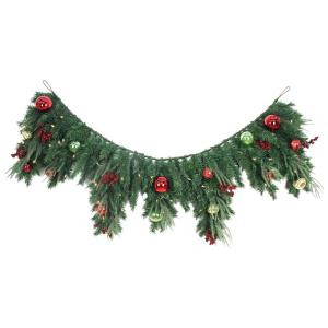 6 ft. LED Pre-lit Jolly Artificial Mantel Garland with 50 Battery-Operated Warm-white Lights