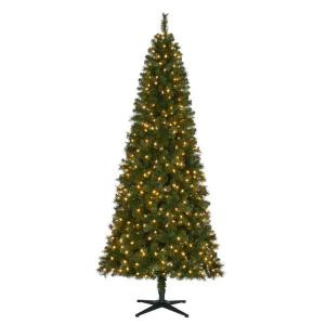7.5 ft. Pre-Lit LED Wesley Slim Spruce Quick-Set Artificial Christmas Tree with Warm White Lights