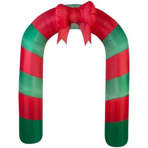 75.59 in. W x 24.80 in. D x 90.16 in. H Lighted Inflatable Archway Red Green Striped with Bow