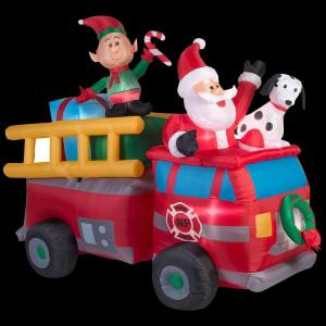 83.86 in. W x 40.16 in. D x 68.50 in. H Lighted Inflatable Santa's Fire Truck Scene