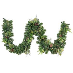 9 ft. LED Pre-lit Nature Inspired Artificial Garland with Battery-Operated 50 Warm-white Lights