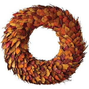 28 in. Artificial Harvest Wreath with Orange Dried Leaves