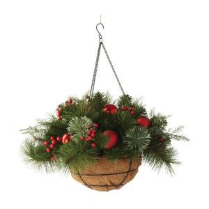 20 in. Pre-Lit Festive Hanging Basket with Cedar and Pine