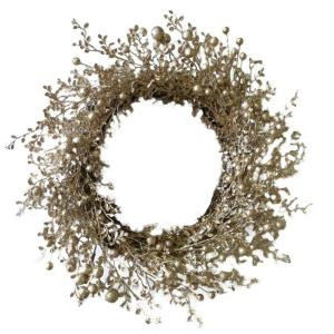 22 in. Champagne Glitter Artificial Wreath with Berries