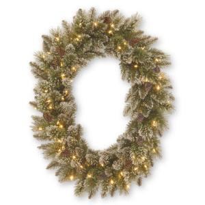 30 in. Sparkling Pine Oval Artificial Wreath with 50 Clear Lights