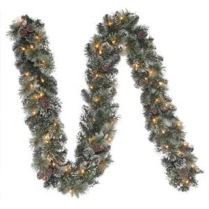 9 ft. Frosted Pine Artificial Garland with 50 Clear Lights