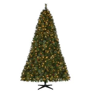 9 ft. Pre-Lit LED Alexander Pine Quick-Set Artificial Christmas Tree with Pinecones and Warm White Lights