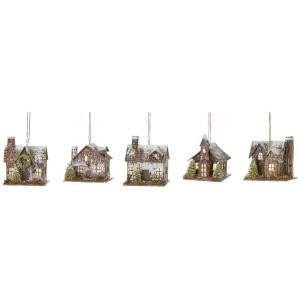 Lighted Winter House Ornament (Set of 5)