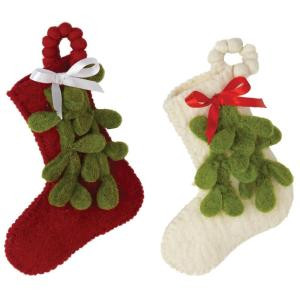 Wool Felt Mistletoe Stocking Ornament (Set of 2)
