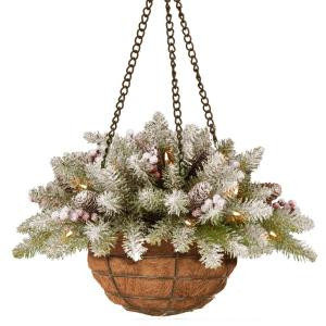 20 in. Dunhill Fir Hanging Basket with Battery Operated Warm White LED Lights