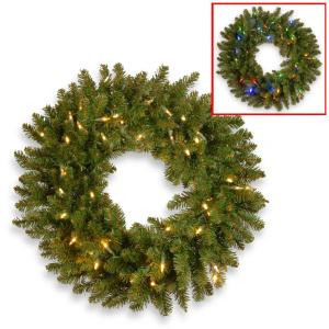 24 in. Kingswood Fir Artificial Wreath with Battery Operated Dual Color LED Lights