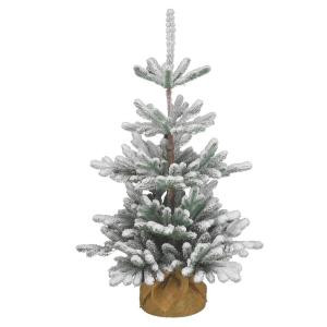 3-1/2 ft. Feel-Real Snowy Imperial Blue Spruce Tree with Bark Pole in Burlap Base