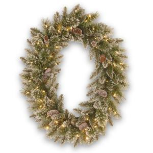 30 in. Glittery Bristle Pine Artificial Wreath with Battery Operated Warm White LED Lights