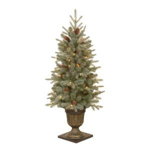 4.5 ft. Feel-Real Alaskan Spruce Potted Artificial Christmas Tree with Pinecones and 100 Clear Lights