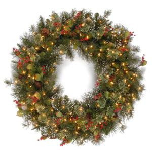 48 in. Wintry Pine Artificial Wreath with Clear Lights