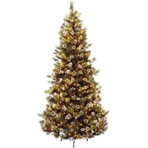 7-1/2 ft. Glittery Pine Hinged Artificial Christmas Tree with 500 Clear Lights