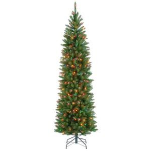 7.5 ft. Kingswood Fir Pencil Artificial Christmas Tree with Multicolor Lights