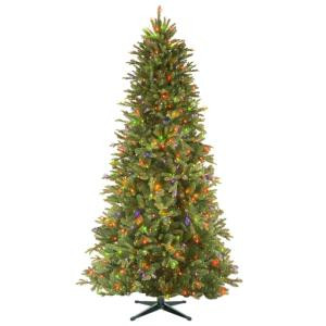 7.5 ft. PowerConnect Tiffany Fir Artificial Christmas Slim Tree with Multicolor Lights