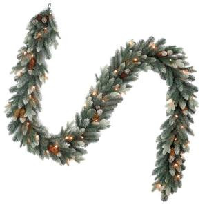 9 ft. Copenhagen Blue Spruce Artificial Garland with Pinecones and 50 Clear Lights