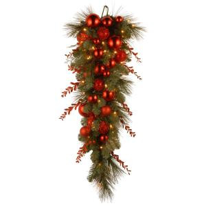 Decorative Collection 36 in. Christmas Red Mixed Teardrop with Battery Operated Warm White LED Lights