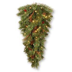 Glistening 36 in. Pine Teardrop with Battery Operated Warm White LED Lights