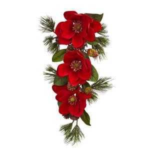 26 in. Red Magnolia and Pine Tear Drop